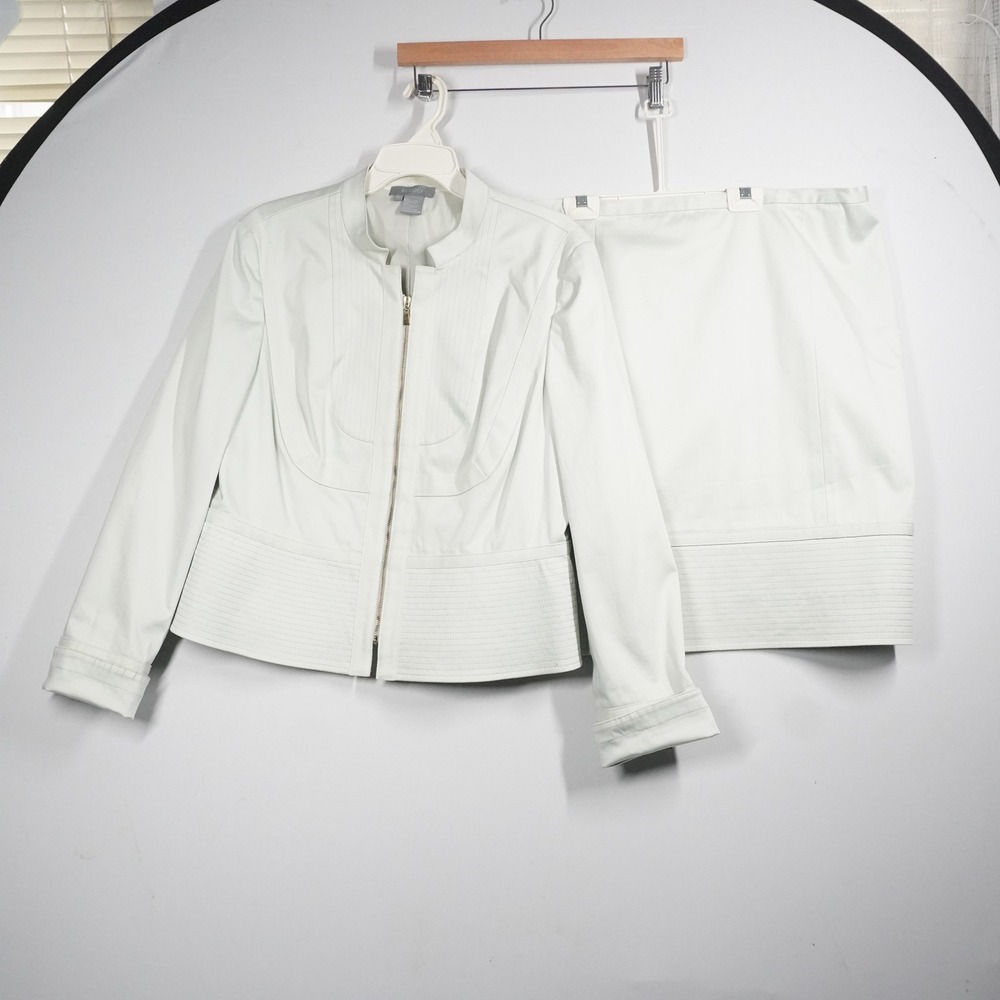 Eccoci‎ Mint Green 2 Piece Skirt Suit Zip Front Jacket Pencil Skirt 16 Office